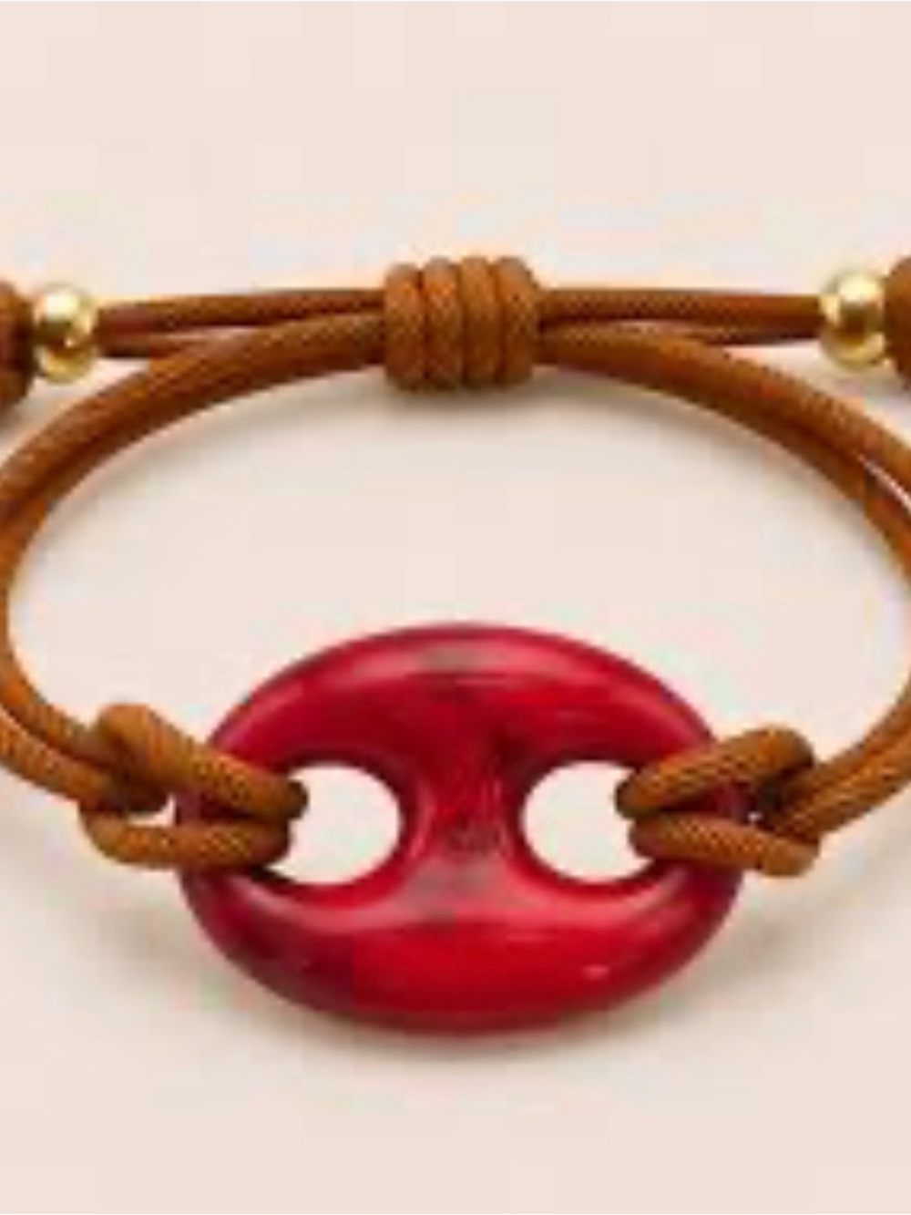 Source Unknown Red Oval Cord Bracelet with Brown Cord